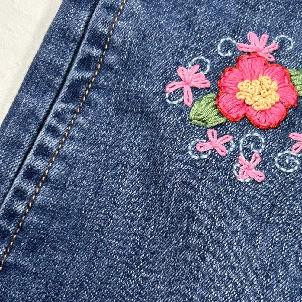 American Eagle Button Front Mini Skirt Floral Embroidery Small‎ Denim Boho Retro